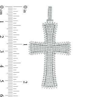 Solid Sterling Silver CZ Textured Frame Cross Necklace Charm