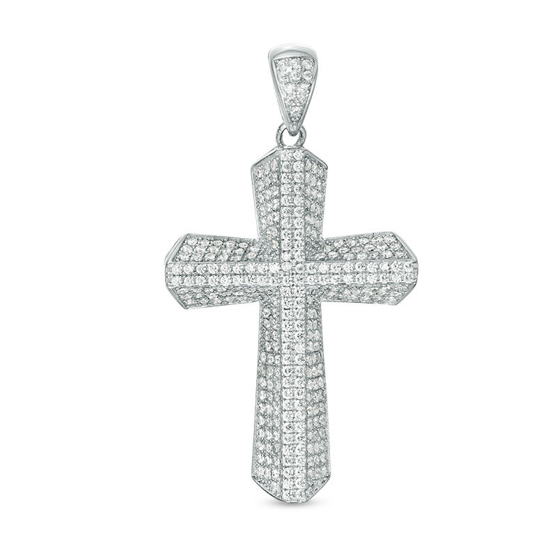 Main Image 1 of Cubic Zirconia Layered Cross Necklace Charm in Sterling Silver
