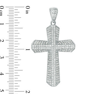 Cubic Zirconia Layered Cross Necklace Charm in Sterling Silver