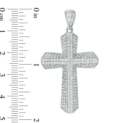 Cubic Zirconia Layered Cross Necklace Charm in Sterling Silver