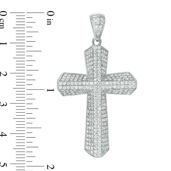 Cubic Zirconia Layered Cross Necklace Charm in Sterling Silver