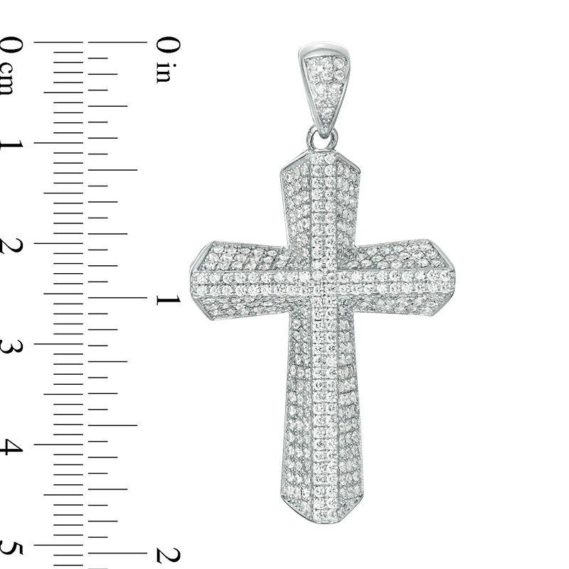 Main Image 2 of Cubic Zirconia Layered Cross Necklace Charm in Sterling Silver