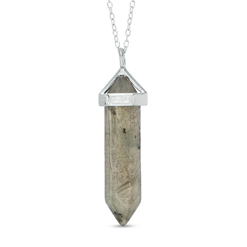 Main Image 1 of Hexagon Grey Labradorite Crystal Prism Pendant in Sterling Silver - 20"