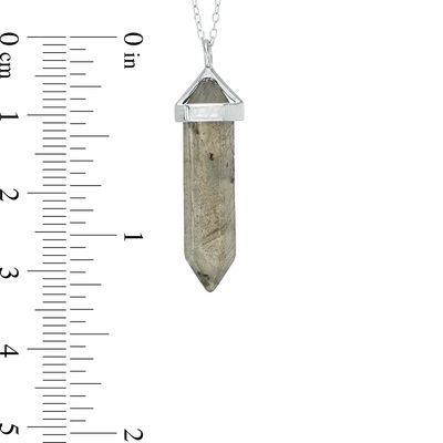 Hexagon Grey Labradorite Crystal Prism Pendant in Sterling Silver - 20"
