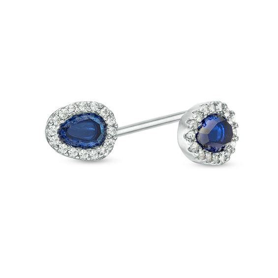 Pear-Shaped Lab-Created Blue and White Sapphire Frame Stud Earrings in Sterling Silver