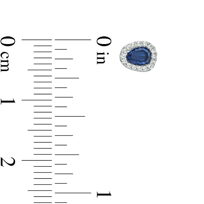 Pear-Shaped Lab-Created Blue and White Sapphire Frame Stud Earrings in Sterling Silver