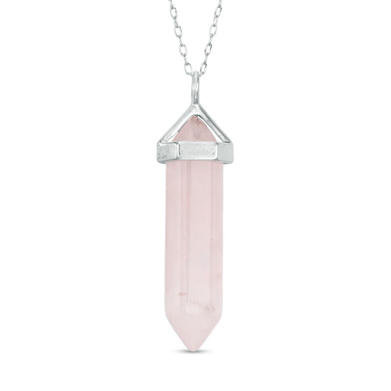 Hexagon Rose Quartz Prism Pendant in Sterling Silver - 20"