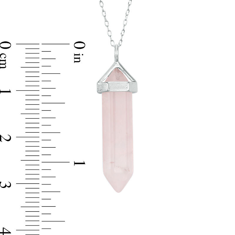 Hexagon Rose Quartz Prism Pendant in Sterling Silver - 20"