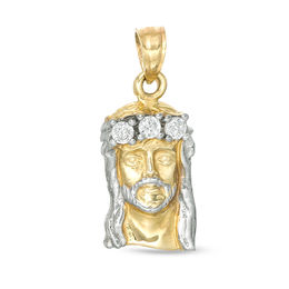 Cubic Zirconia Petite Jesus Head Necklace Charm in 10K Solid Gold
