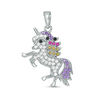 Thumbnail Image 0 of Multi-Color Cubic Zirconia Prancing Unicorn Necklace Charm in Solid Sterling Silver