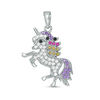 Thumbnail Image 1 of Sterling Silver CZ Multi-Color Prancing Unicorn Necklace Charm