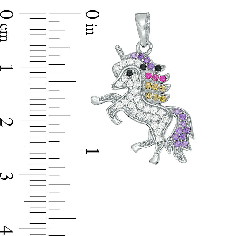 Multi-Color Cubic Zirconia Prancing Unicorn Necklace Charm in Solid Sterling Silver