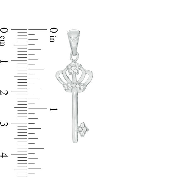 Cubic Zirconia Crown Key Necklace Charm in Sterling Silver