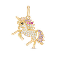 Multi-Color Cubic Zirconia Unicorn Necklace Charm in 10K Gold