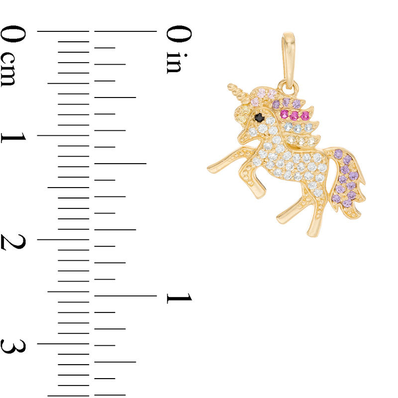 Main Image 2 of Multi-Color Cubic Zirconia Unicorn Necklace Charm in 10K Gold