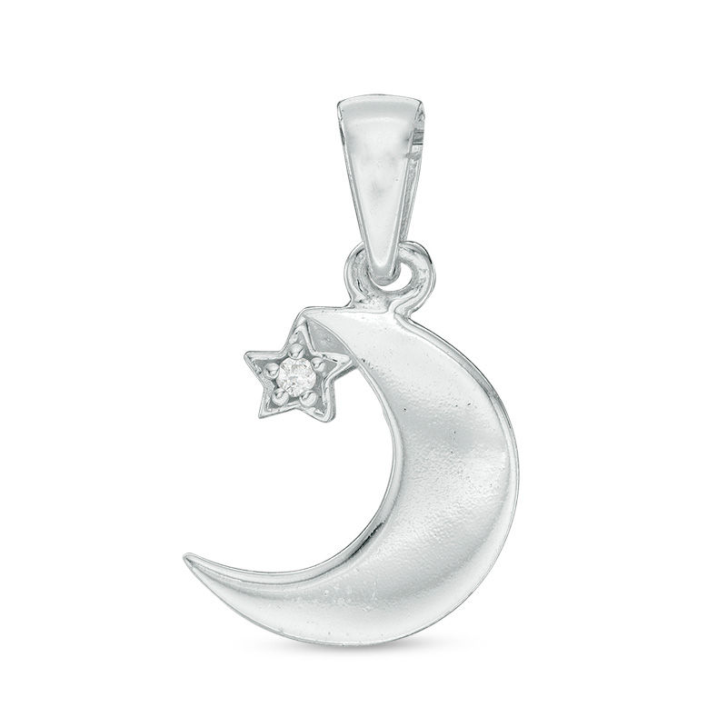 Main Image 1 of Cubic Zirconia Star and Crescent Moon Necklace Charm in Sterling Silver