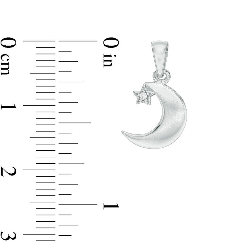 Main Image 2 of Cubic Zirconia Star and Crescent Moon Necklace Charm in Sterling Silver