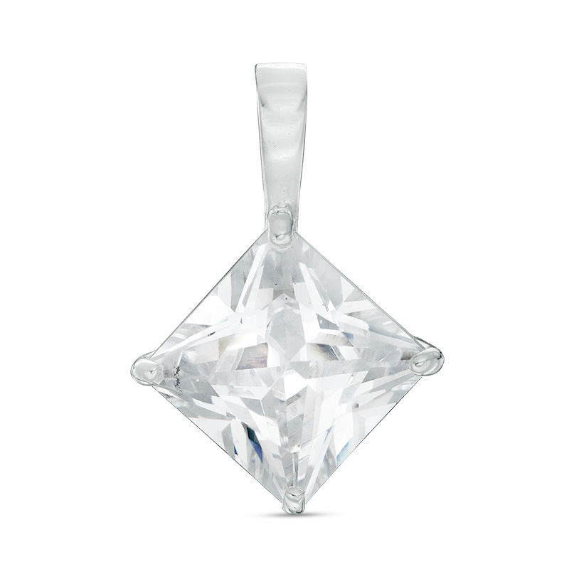 Main Image 1 of 10mm Princess-Cut Cubic Zirconia Necklace Charm in Sterling Silver