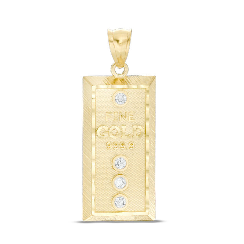 Main Image 1 of Cubic Zirconia Gold Bar Necklace Charm in 10K Gold