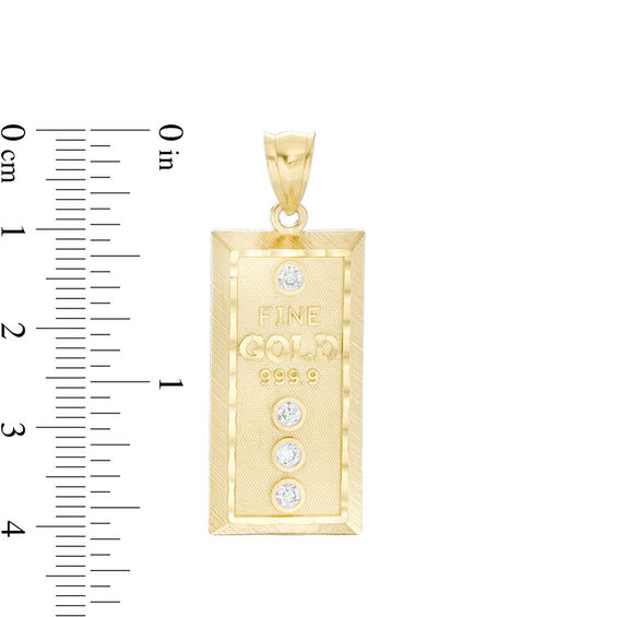 Cubic Zirconia Gold Bar Necklace Charm in 10K Gold