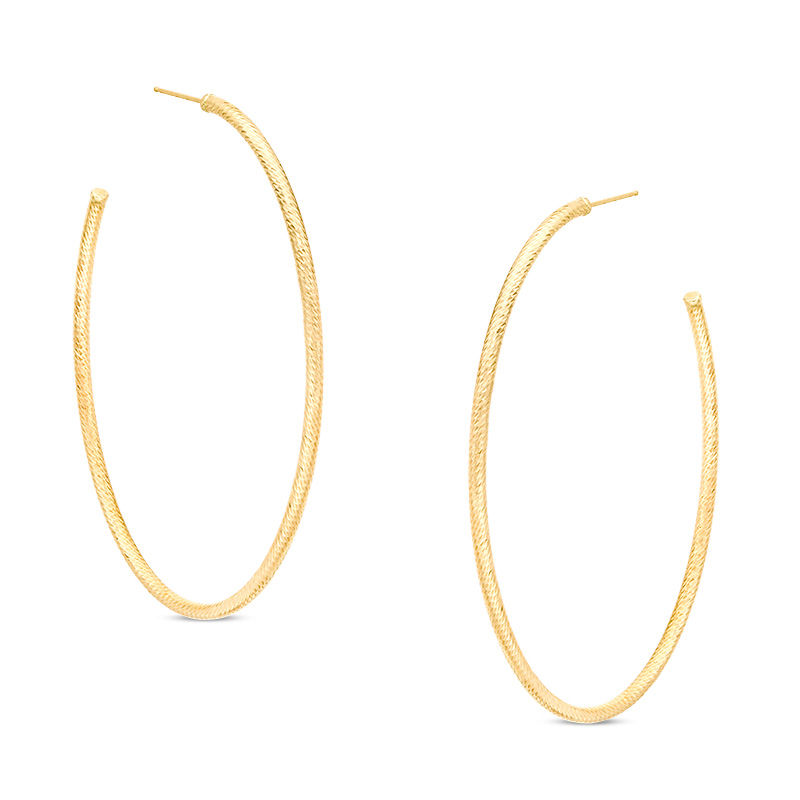 Main Image 1 of Diamond-Cut Oval Hoop Earrings in 10K Gold