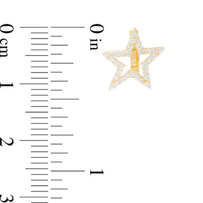 Cubic Zirconia Open Star Huggie Hoop Earrings in 10K Gold