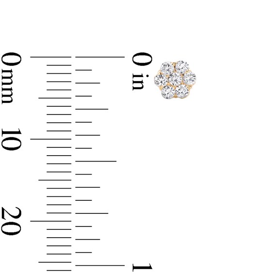 3mm Cubic Zirconia and Flower Cluster Stud Earrings Set in 10K Gold