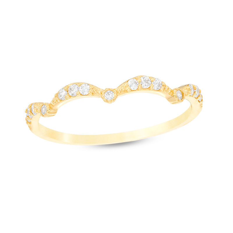 Cubic Zirconia Scallop Ring in 10K Gold - Size 7