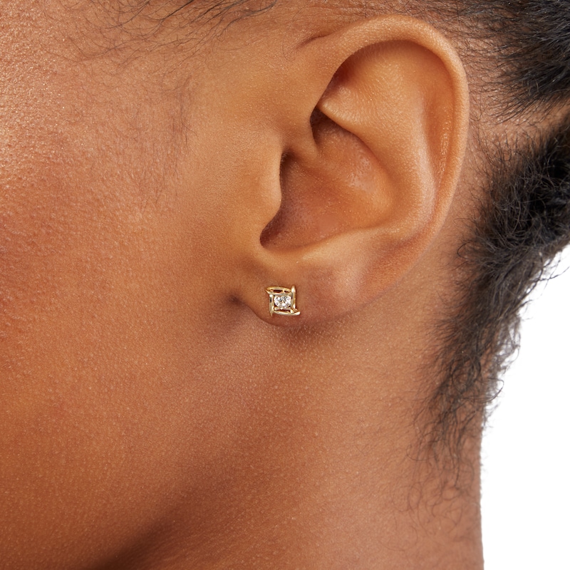 Main Image 3 of 3mm Cubic Zirconia Geometric Square Cage Stud Earrings in 10K Gold