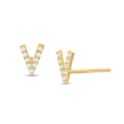 Cubic Zirconia "V" Stud Earrings in 10K Gold