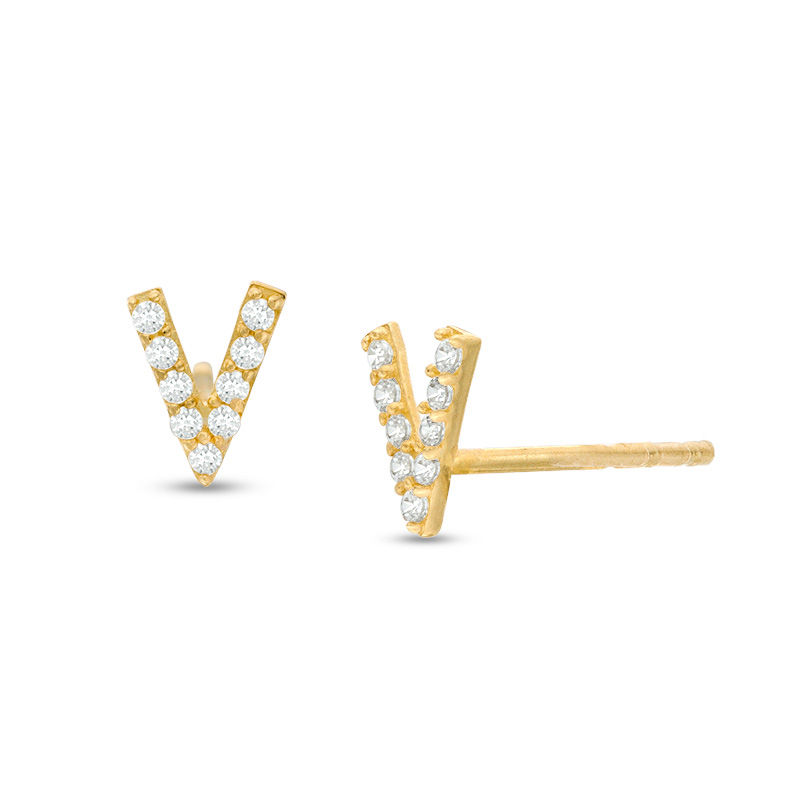 Main Image 1 of Cubic Zirconia "V" Stud Earrings in 10K Gold