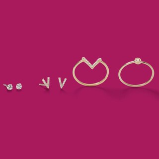 Cubic Zirconia "V" Stud Earrings in 10K Gold