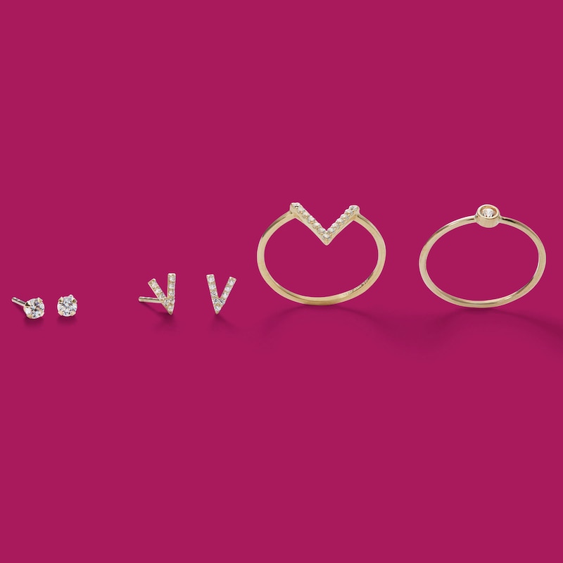 Main Image 2 of Cubic Zirconia "V" Stud Earrings in 10K Gold