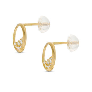 Cubic Zirconia Floating Cluster Open Circle Stud Earrings in 10K Gold