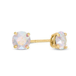 Child's 4mm Iridescent Crystal Solitaire Stud Earrings in 14K Gold