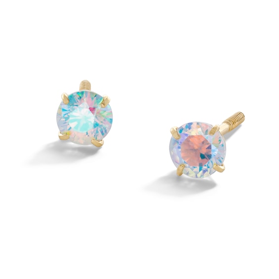 Child's 4mm Iridescent Crystal Solitaire Stud Earrings in 14K Gold