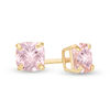 Thumbnail Image 1 of Child's 4mm Cushion-Cut Pink Cubic Zirconia Solitaire Stud Earrings in 14K Gold