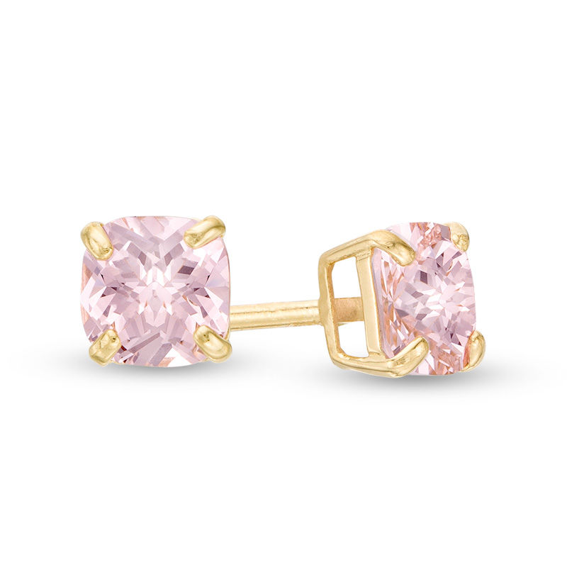 Main Image 1 of Child's 4mm Cushion-Cut Pink Cubic Zirconia Solitaire Stud Earrings in 14K Gold