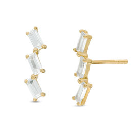 Emerald-Cut Cubic Zirconia Slanted Three Stone Crawler Earrings in 10K Gold