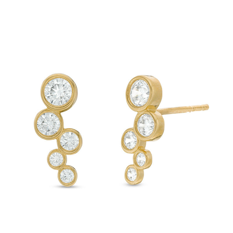 Main Image 1 of Bezel-Set Cubic Zirconia Bubble Crawler Earrings in 10K Gold