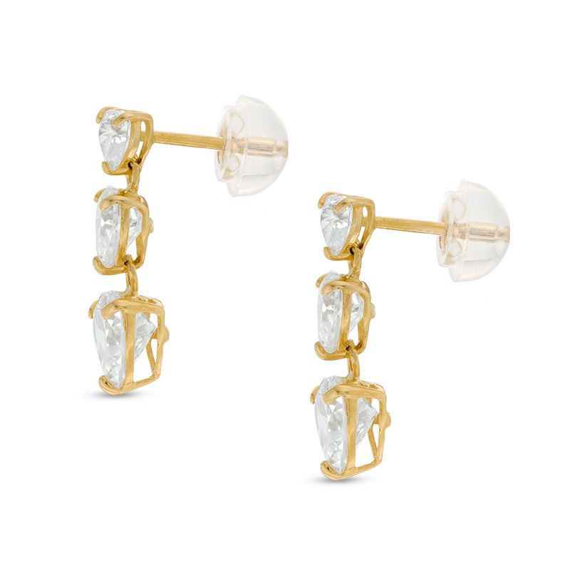 Main Image 2 of Heart-Shaped Cubic Zirconia Triple Drop Earrings in 10K Gold