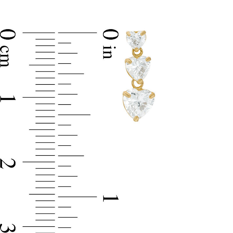 Main Image 3 of Heart-Shaped Cubic Zirconia Triple Drop Earrings in 10K Gold
