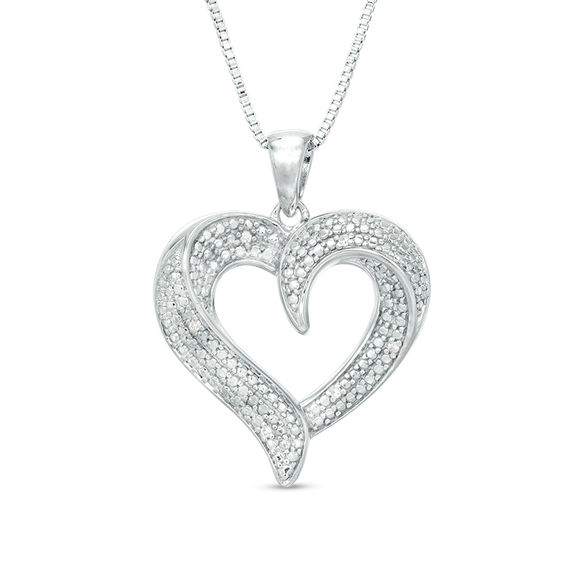 Diamond Accent Beaded Swirl Heart Pendant in Sterling Silver