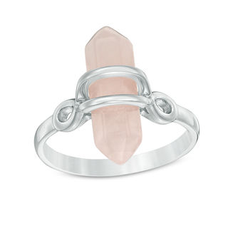 Hexagon Rose Quartz Prism Ring in Sterling Silver - Size 7