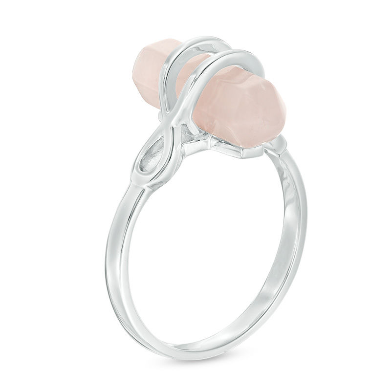 Hexagon Rose Quartz Prism Ring in Sterling Silver - Size 7