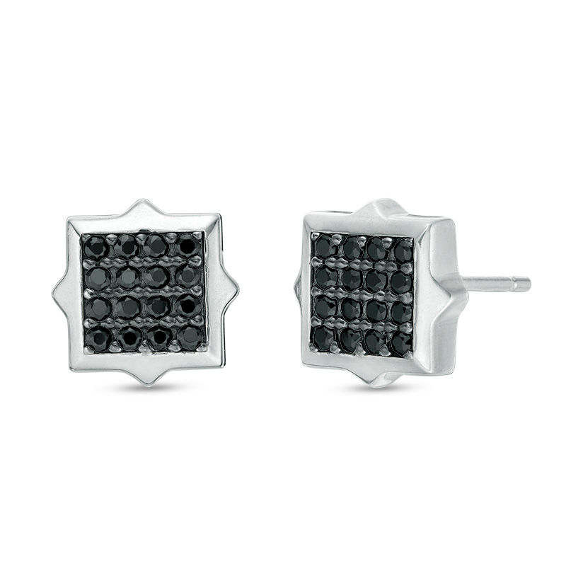 Main Image 1 of Black Spinel Square Cluster Spike Frame Stud Earrings in Sterling Silver