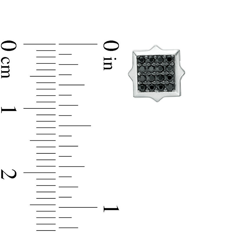 Main Image 2 of Black Spinel Square Cluster Spike Frame Stud Earrings in Sterling Silver