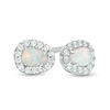 Thumbnail Image 0 of Pear-Shaped Lab-Created Opal and White Sapphire Frame Stud Earrings in Sterling Silver