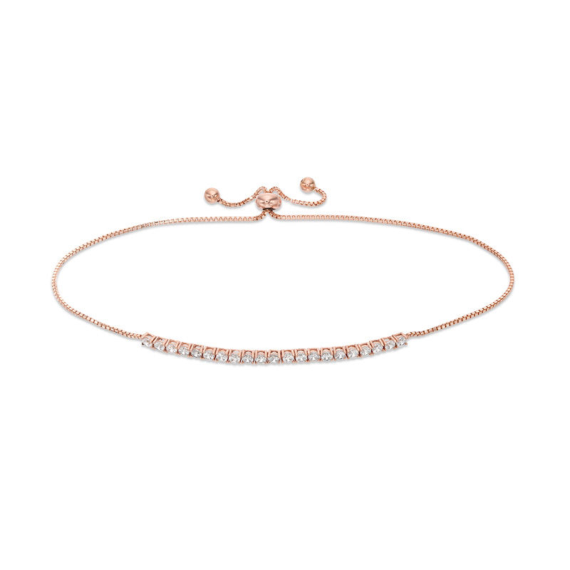 Cubic Zirconia Bolo Bracelet in 10K Rose Gold - 9.25"