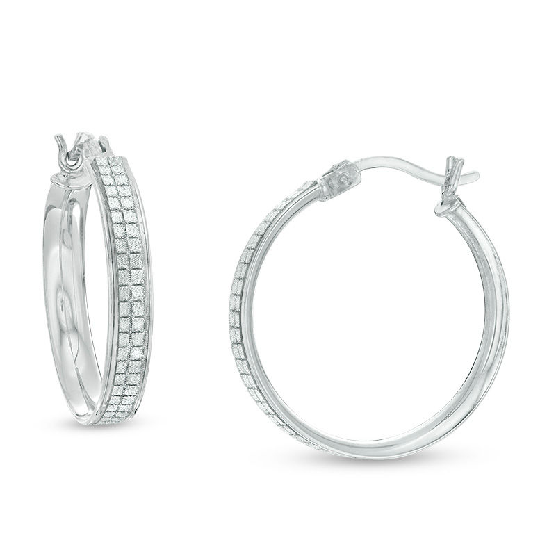 20mm Pavé Glitter Enamel Hoop Earrings in Sterling Silver